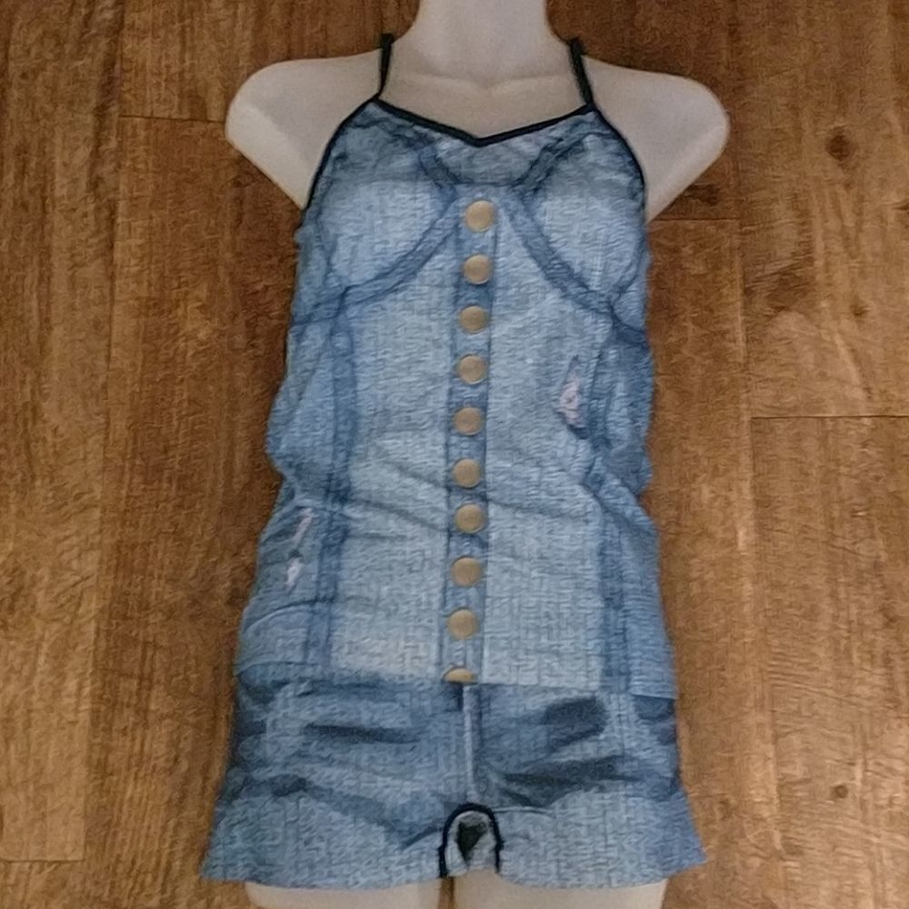 the denim look, Stretchy boy shorts and tank top set